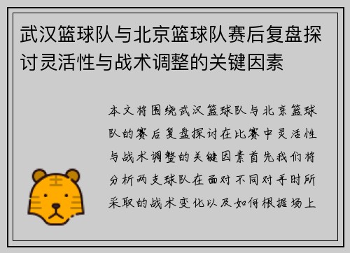 武汉篮球队与北京篮球队赛后复盘探讨灵活性与战术调整的关键因素